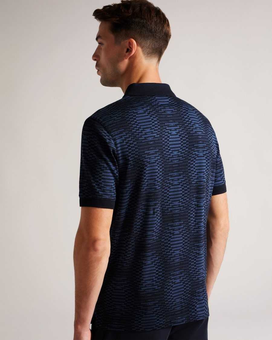 Ted Baker Ono Short Sleeve Jacquard Spot Polo Shirt Navy | 76240-SLDR