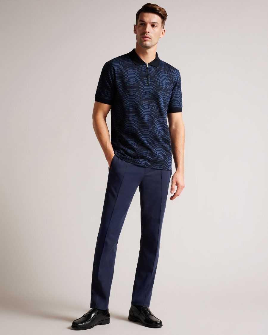 Ted Baker Ono Short Sleeve Jacquard Spot Polo Shirt Navy | 76240-SLDR