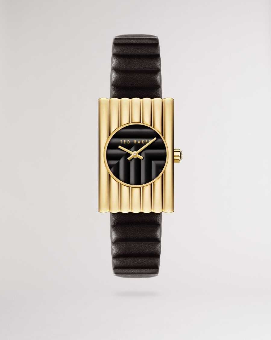 Ted Baker Otolee Rectangle Framed Leather Watch Black | 69520-ZROC