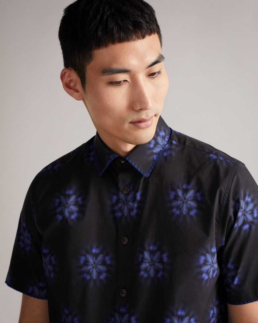 Ted Baker Paden Short Sleeve Floral Printed Shirt Black | 57086-BCOH