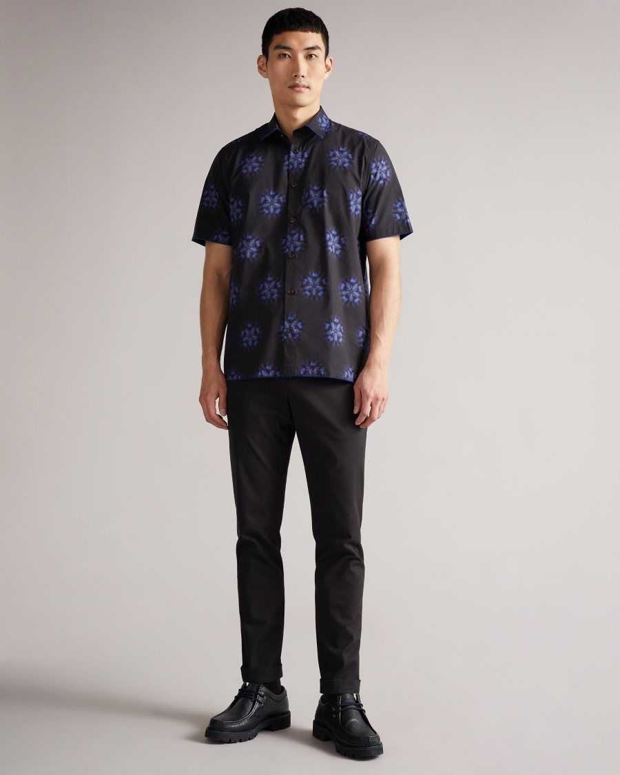 Ted Baker Paden Short Sleeve Floral Printed Shirt Black | 57086-BCOH