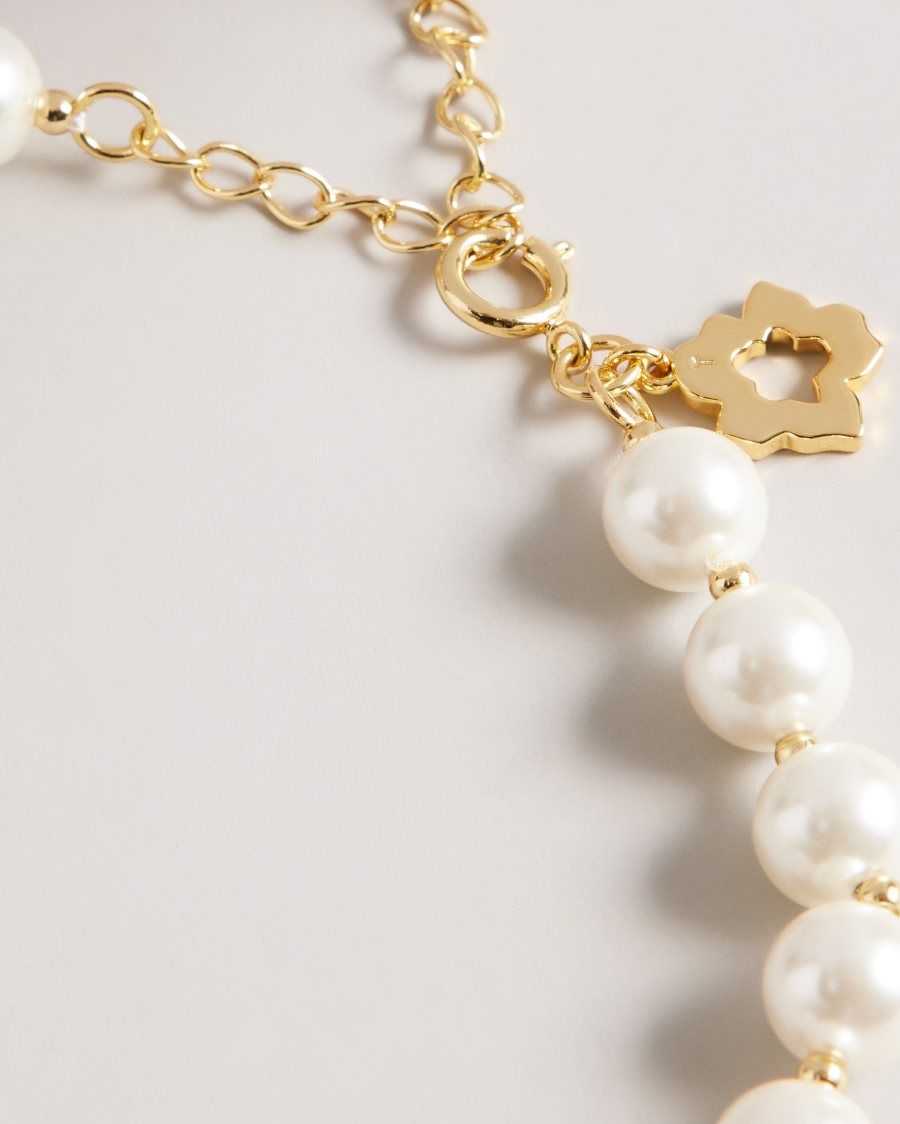 Ted Baker Palooma Glass Pearl And Magnolia Necklace Gold Colour | 98710-FSBU