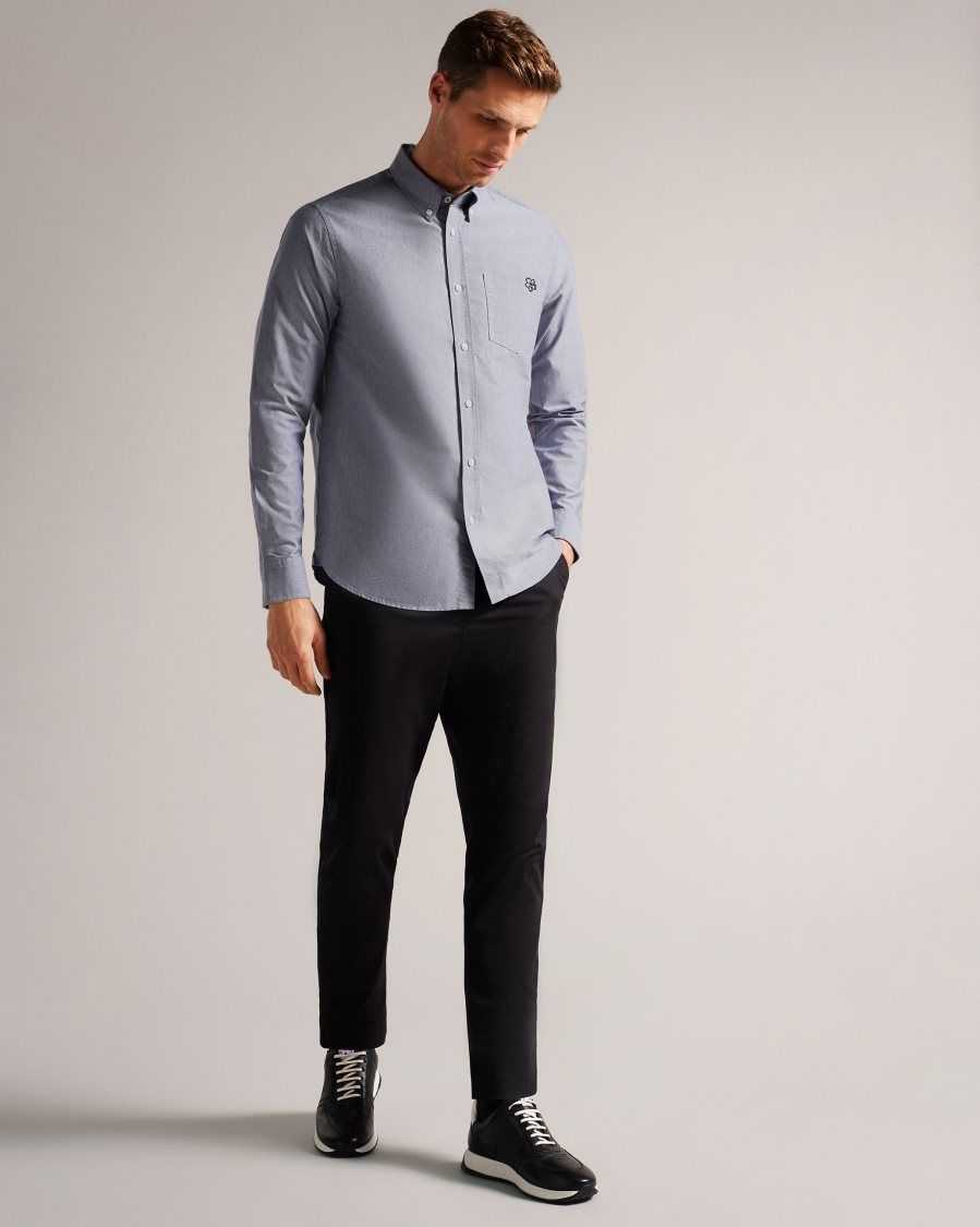 Ted Baker Paplet Long Sleeve Oxford Shirt Black | 28360-FNBJ