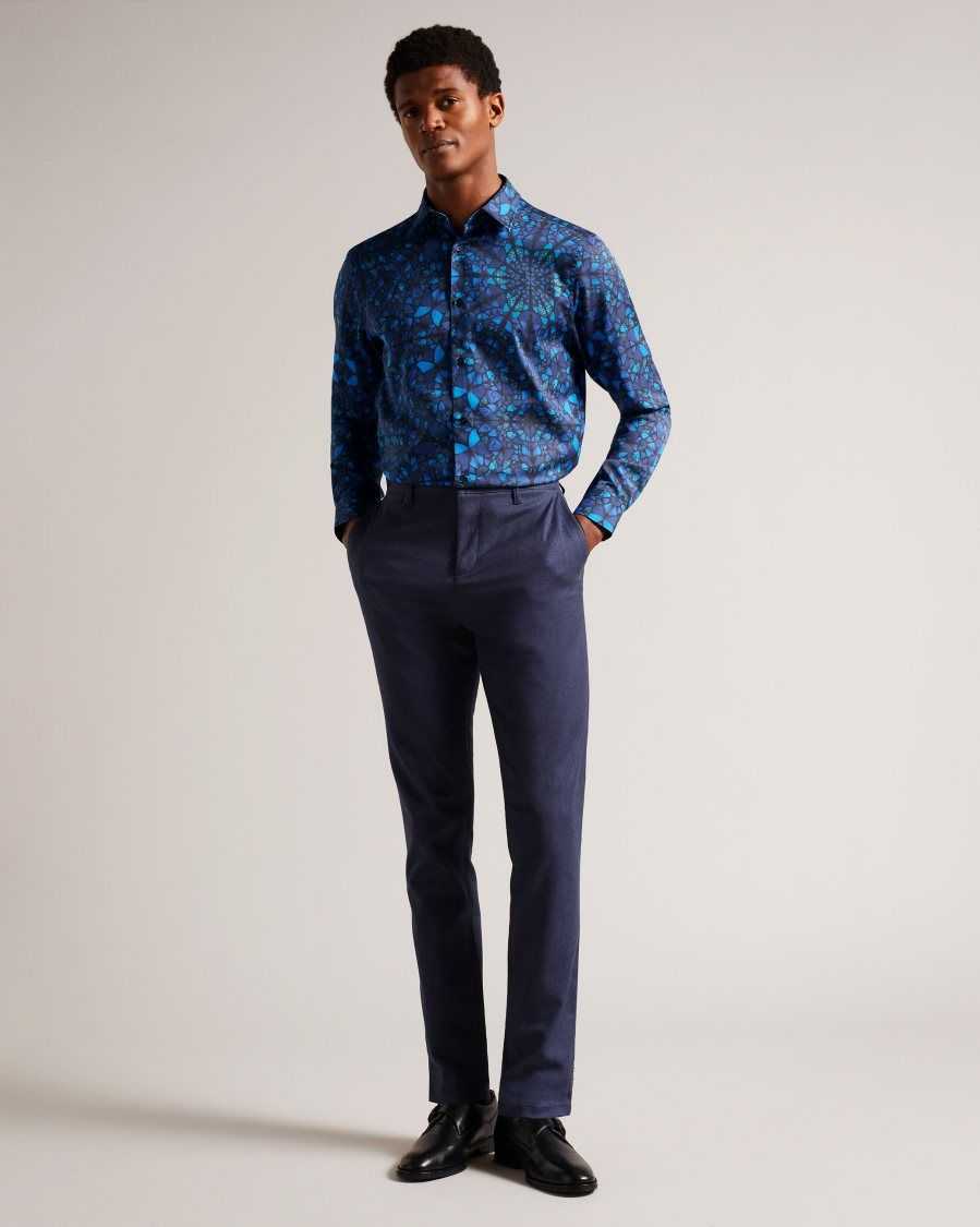 Ted Baker Parlee Long Sleeve Butterfly Print Shirt Blue | 39072-BSMN