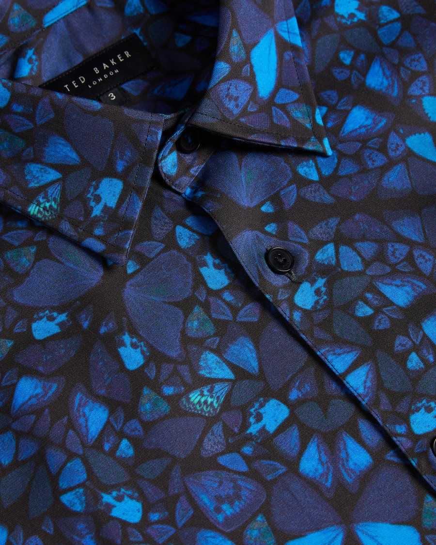 Ted Baker Parlee Long Sleeve Butterfly Print Shirt Blue | 39072-BSMN