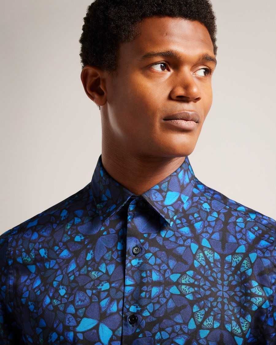 Ted Baker Parlee Long Sleeve Butterfly Print Shirt Blue | 39072-BSMN