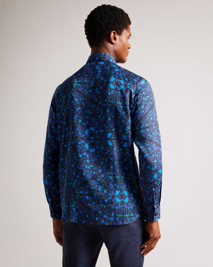 Ted Baker Parlee Long Sleeve Butterfly Print Shirt Blue | 39072-BSMN