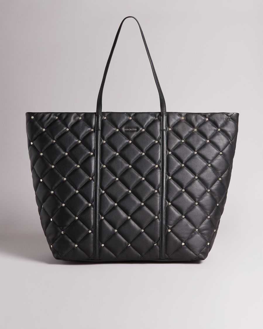 Ted Baker Pascale Quilted Studded Tote Black | 26397-MWLP