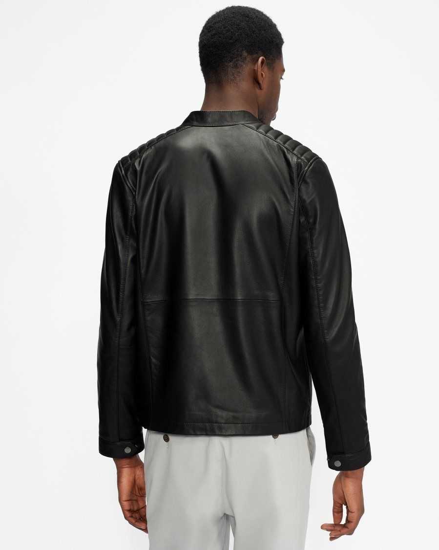 Ted Baker Paypa Leather Jacket Black | 49521-RCPA