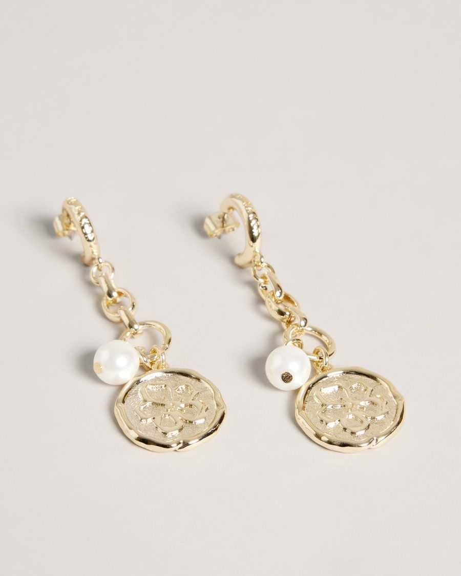 Ted Baker Peacce Pearly Chain Drop Earrings Gold Colour | 02348-KENL