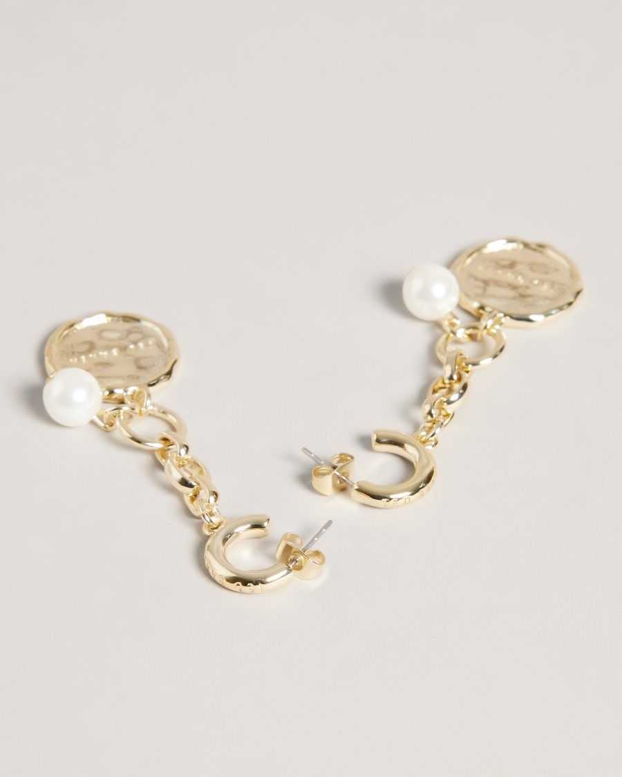 Ted Baker Peacce Pearly Chain Drop Earrings Gold Colour | 02348-KENL