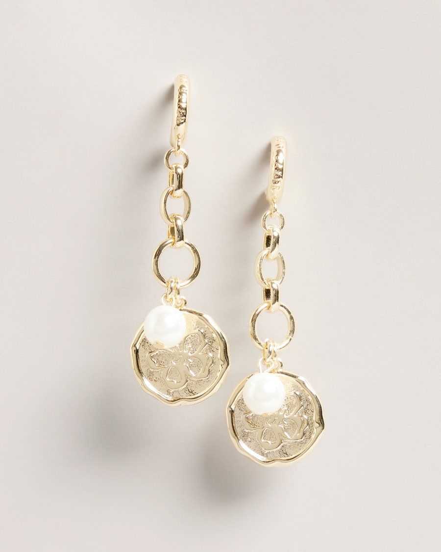 Ted Baker Peacce Pearly Chain Drop Earrings Gold Colour | 02348-KENL