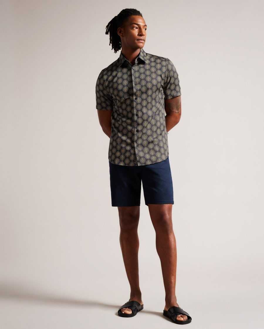 Ted Baker Pearsho Short Sleeve Circle Geometric Shirt Navy | 67213-KMXQ