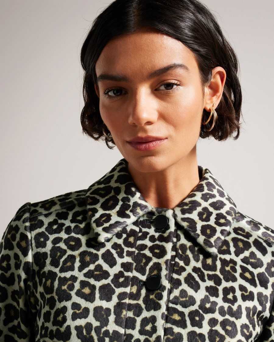 Ted Baker Pelham Cropped Leopard Print Jacket Black | 32079-YHZS