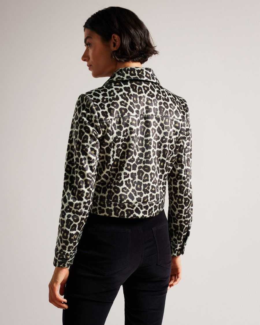 Ted Baker Pelham Cropped Leopard Print Jacket Black | 32079-YHZS