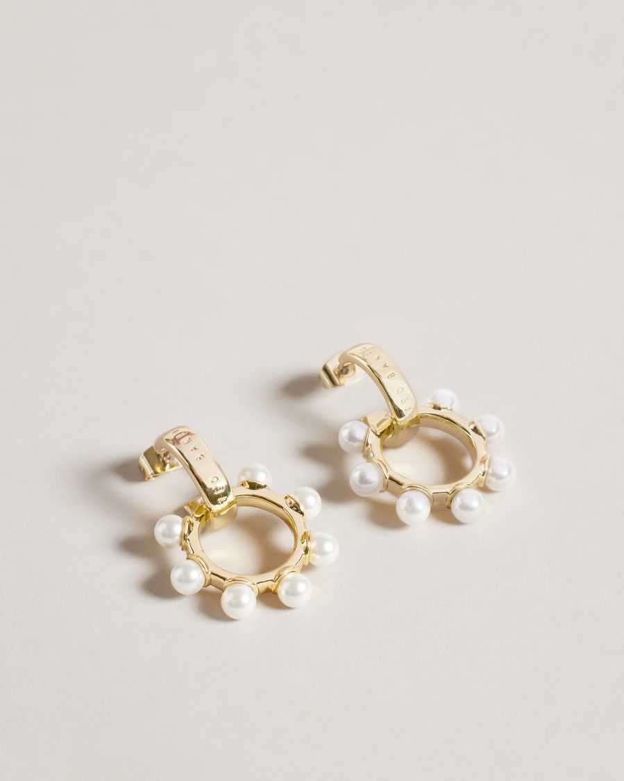 Ted Baker Petunaa Pearl Bubble Drop Hoop Earrings Gold Colour | 14985-XMNS