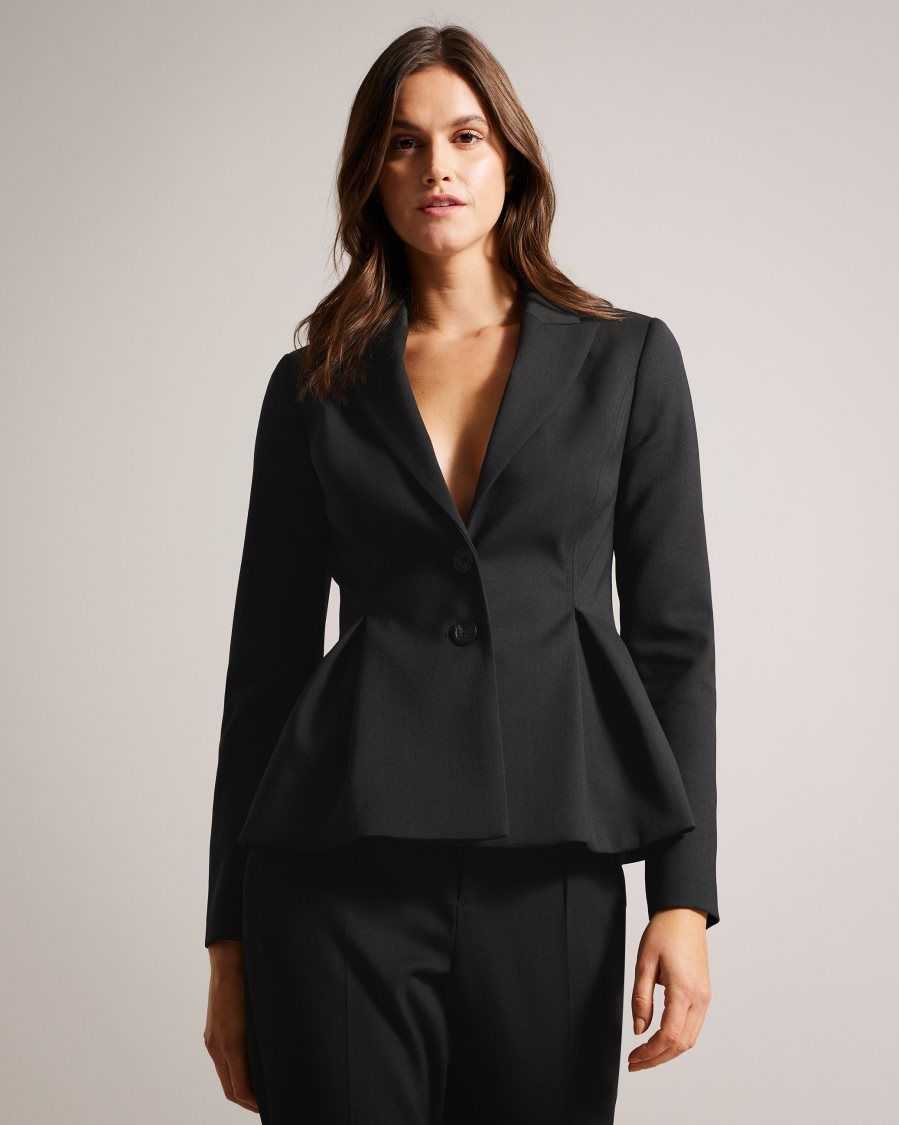 Ted Baker Philiya Peplum Waist Suit Jacket Black | 24985-IVFL