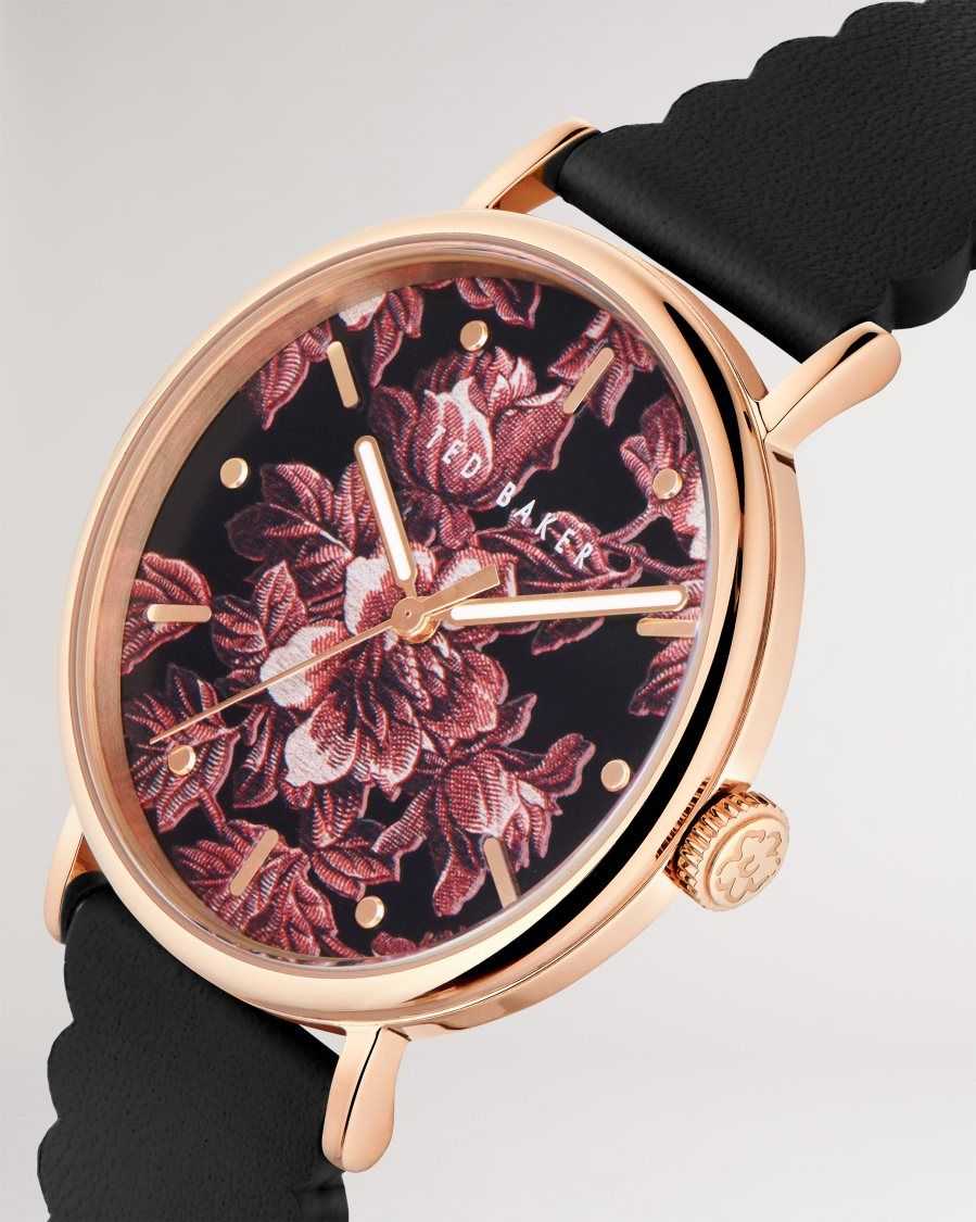 Ted Baker Phyliis Glitched Floral Printed Dial Watch Black | 35127-JZDI