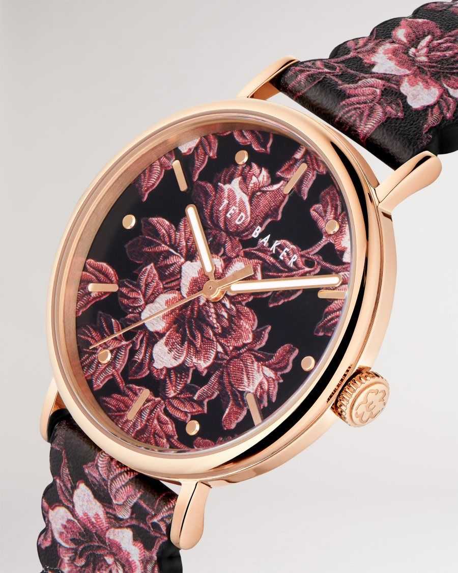 Ted Baker Phylli Glitched Floral Printed Watch Black | 08174-YDMW