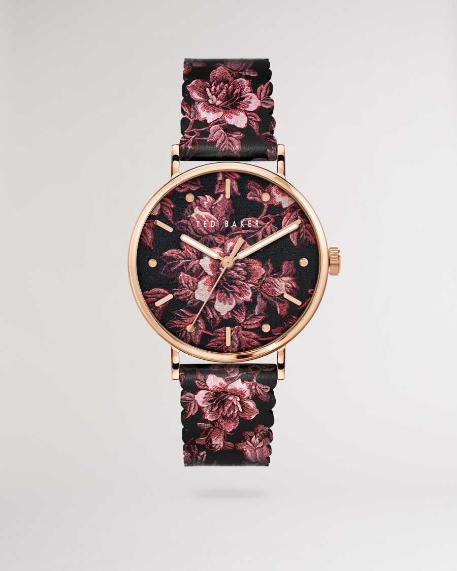 Ted Baker Phylli Glitched Floral Printed Watch Black | 08174-YDMW