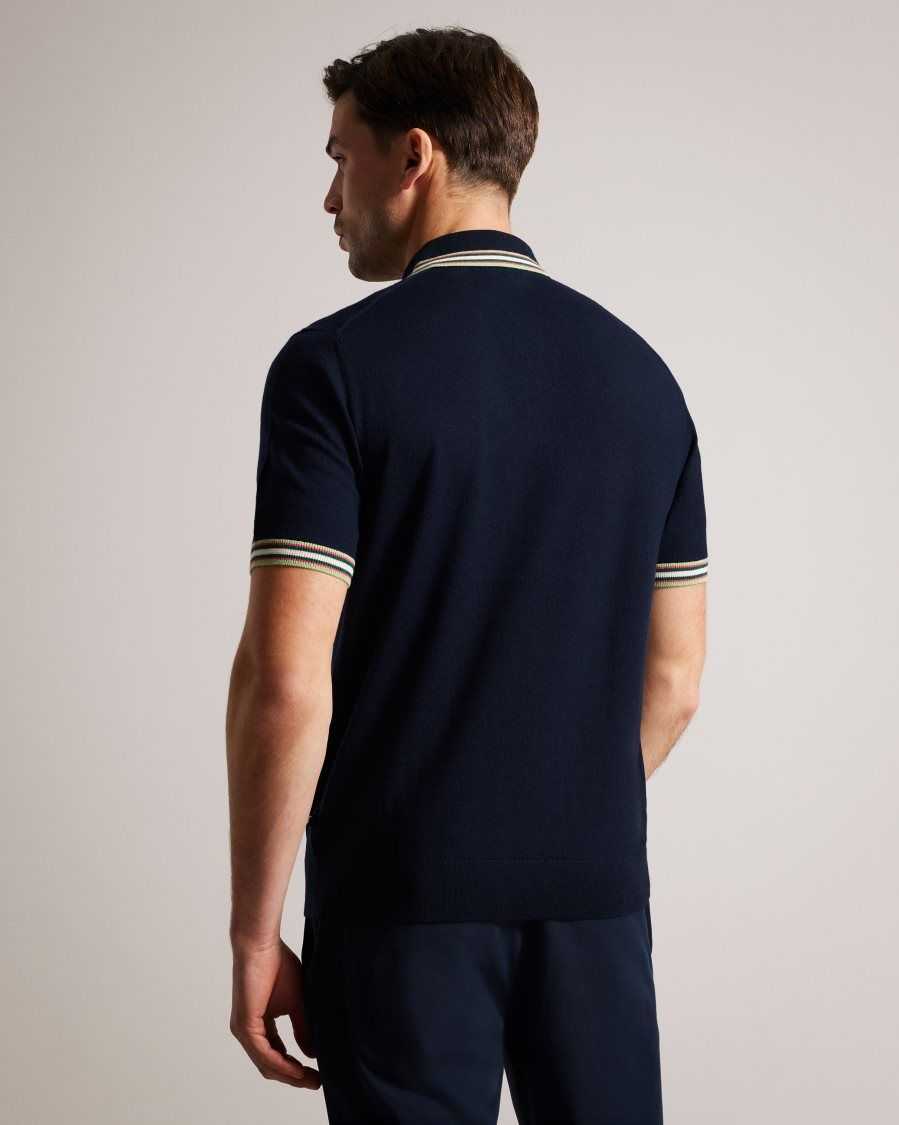 Ted Baker Pierrot Short Sleeve Stripe Trim Polo Shirt Navy | 90726-HPIM