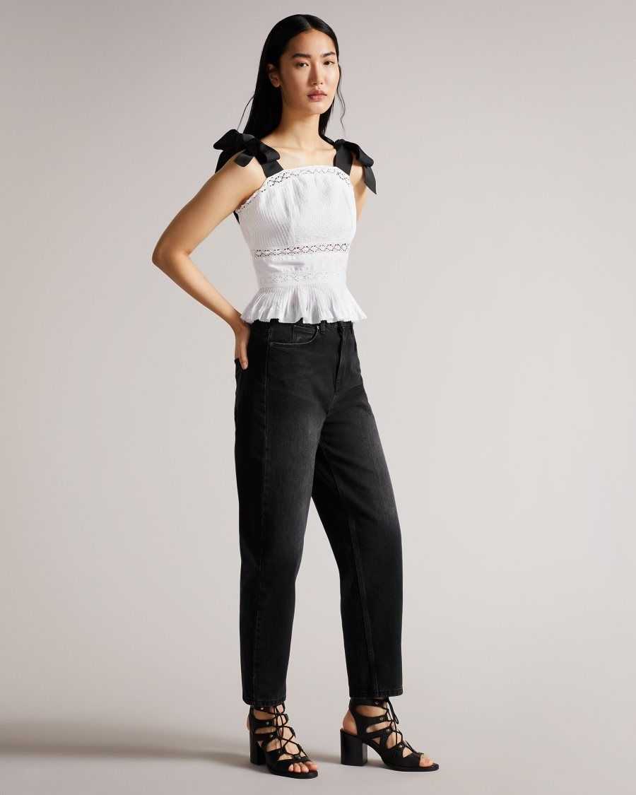 Ted Baker Pietri Lace Insert Peplum Top With Grosgrain Straps White | 63701-CZWN