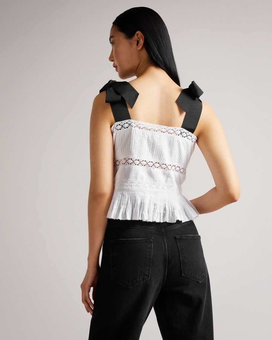 Ted Baker Pietri Lace Insert Peplum Top With Grosgrain Straps White | 63701-CZWN