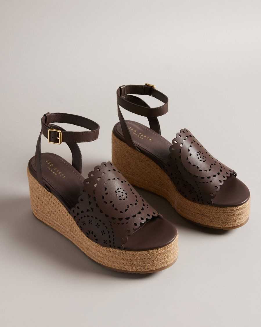 Ted Baker Pinky Laser Cut Wedge Sandals Dark Brown | 24319-VXTC