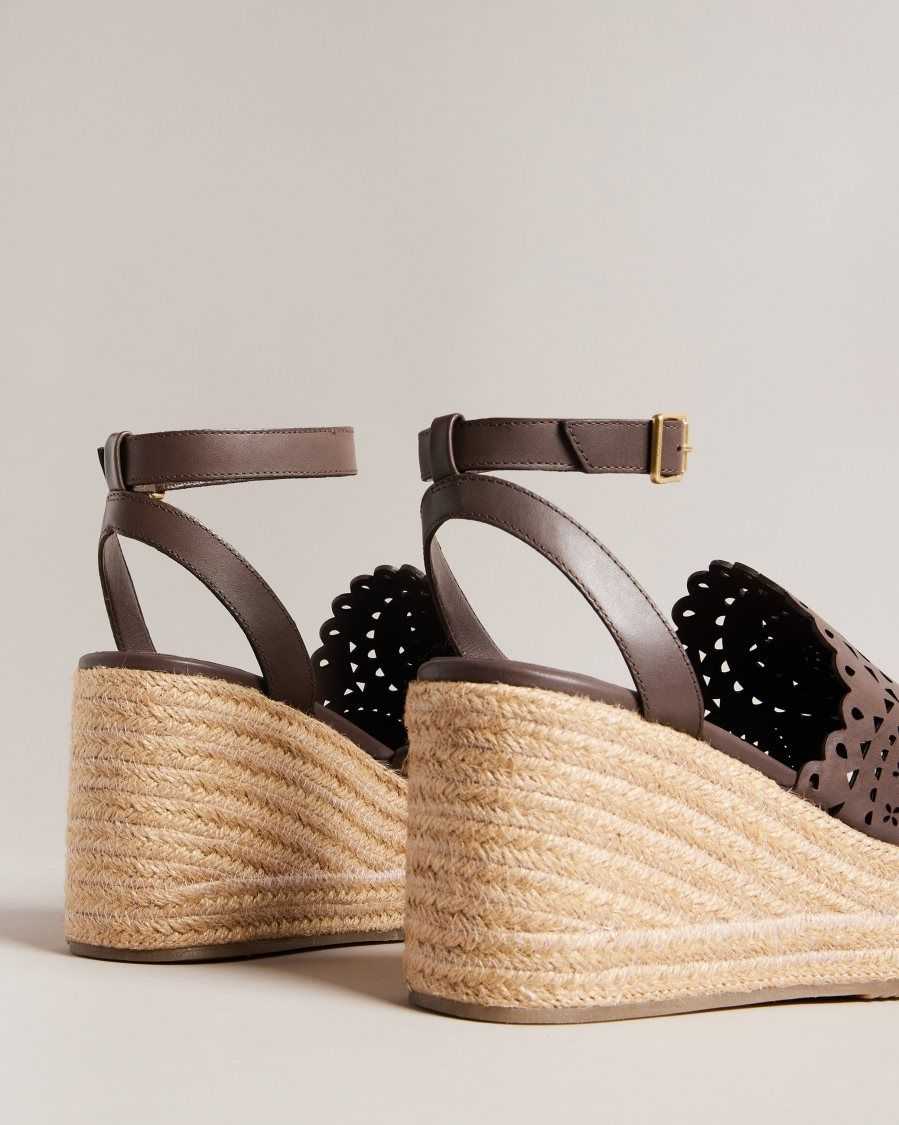 Ted Baker Pinky Laser Cut Wedge Sandals Dark Brown | 24319-VXTC