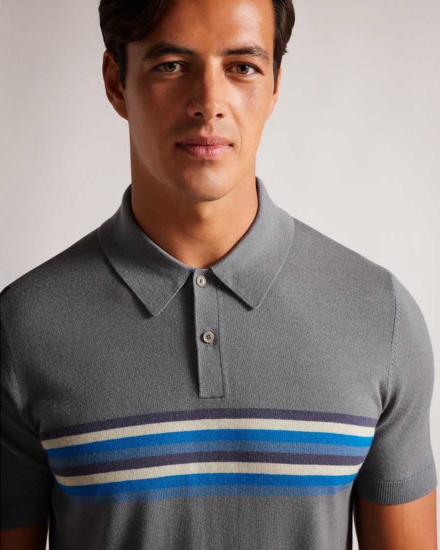 Ted Baker Pital Striped Wool Polo Shirt Medium Blue | 07215-KZLA