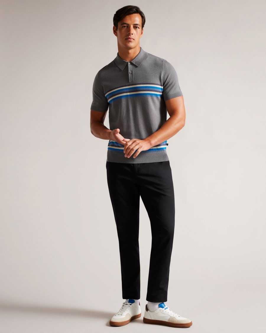 Ted Baker Pital Striped Wool Polo Shirt Medium Blue | 07215-KZLA