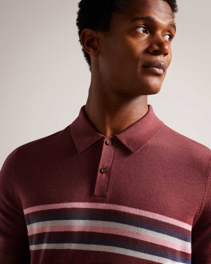 Ted Baker Pital Striped Wool Polo Shirt Maroon | 53708-LCVW