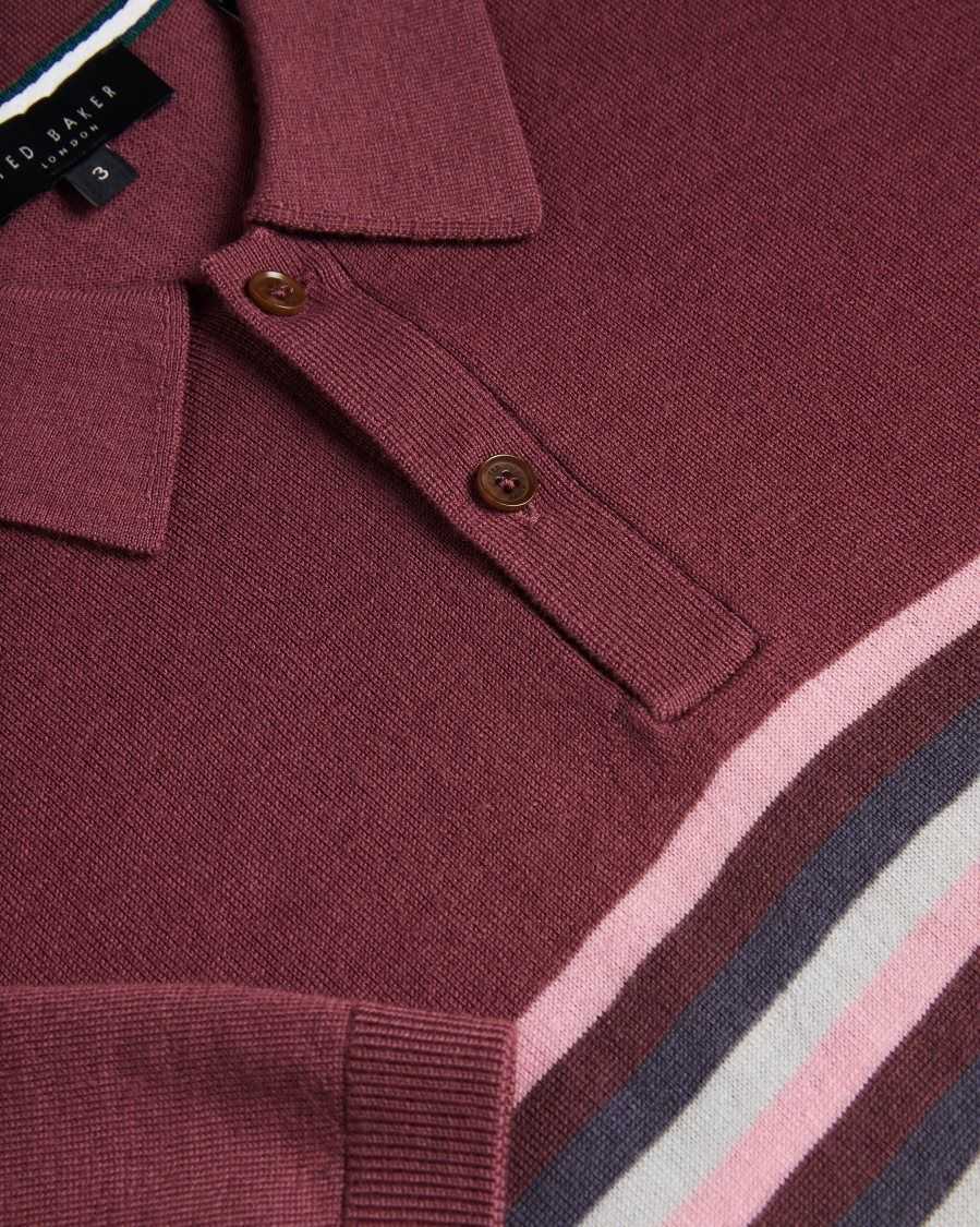 Ted Baker Pital Striped Wool Polo Shirt Maroon | 53708-LCVW