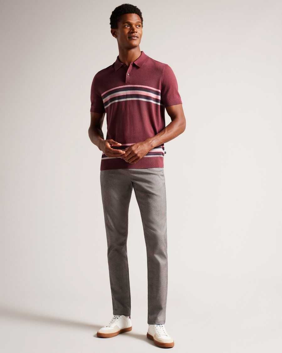 Ted Baker Pital Striped Wool Polo Shirt Maroon | 53708-LCVW