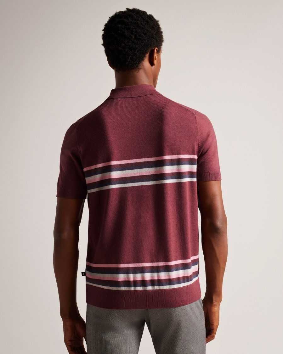 Ted Baker Pital Striped Wool Polo Shirt Maroon | 53708-LCVW