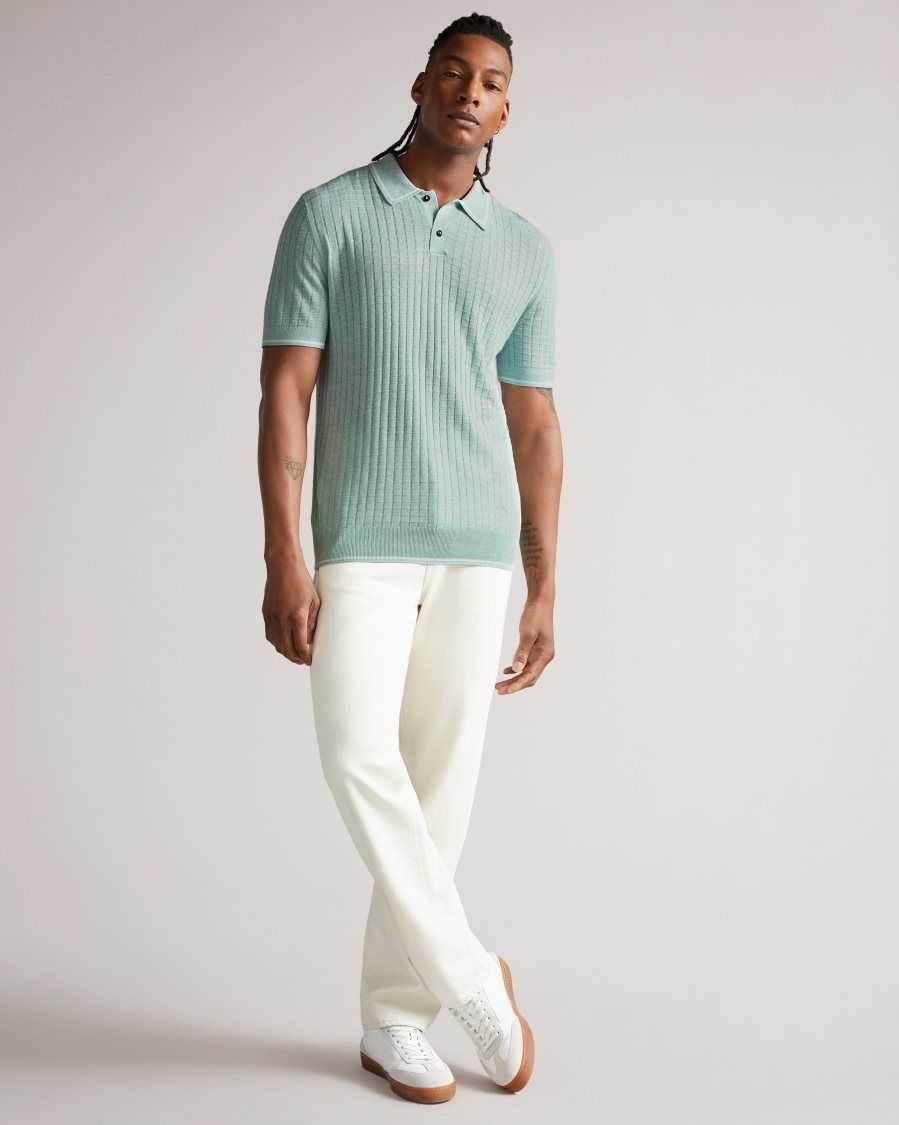 Ted Baker Pitfeld Knitted Stitch Polo Shirt Sky Blue | 53629-FZUC