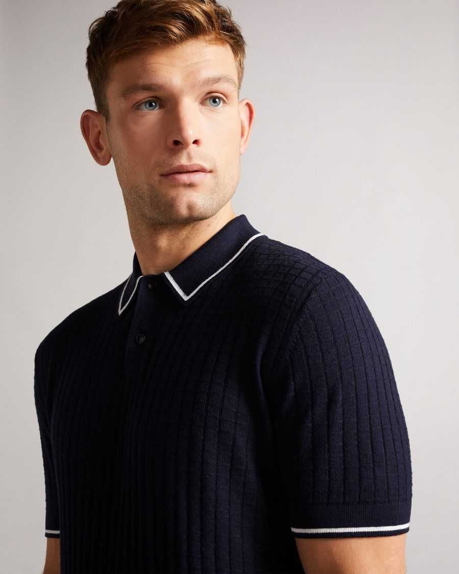 Ted Baker Pitfeld Knitted Stitch Polo Shirt Navy | 34209-FDSC