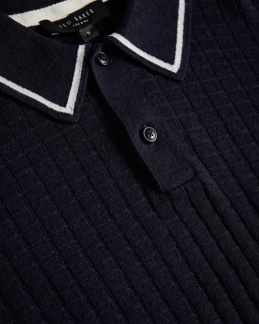 Ted Baker Pitfeld Knitted Stitch Polo Shirt Navy | 34209-FDSC