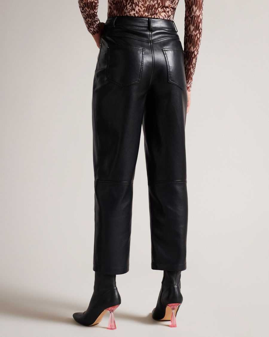 Ted Baker Plaider Straight Leg Faux Leather Trousers Black | 50971-MTJK