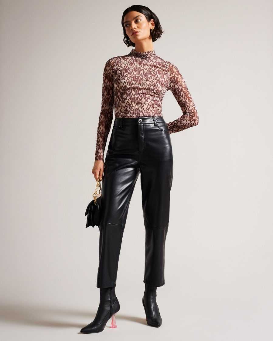 Ted Baker Plaider Straight Leg Faux Leather Trousers Black | 50971-MTJK