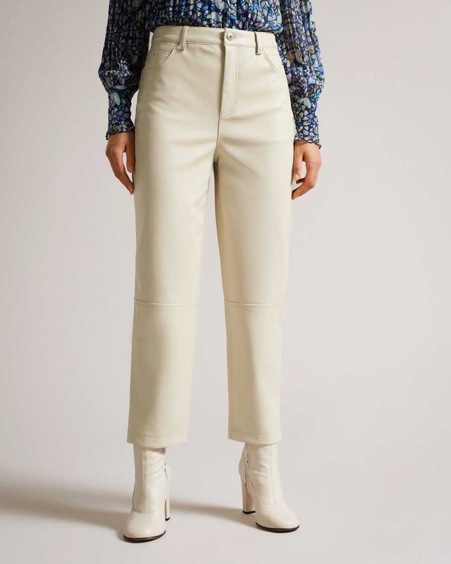 Ted Baker Plaider Straight Leg Faux Leather Trousers Natural | 16704-JKSB