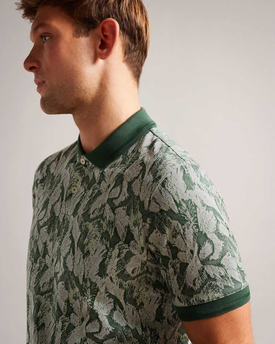 Ted Baker Plasta Short Sleeve Regular Fit Floral Polo Green | 89170-UQJK