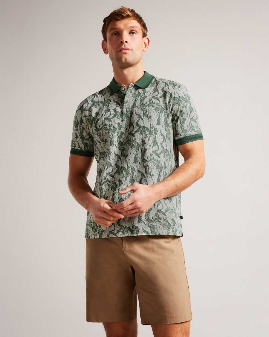 Ted Baker Plasta Short Sleeve Regular Fit Floral Polo Green | 89170-UQJK