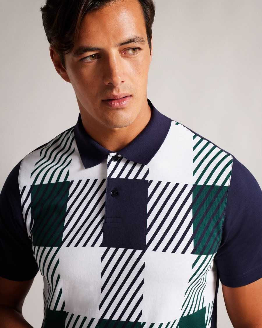 Ted Baker Pollaid Short Sleeve House Check Polo Shirt Navy | 26480-FOHB