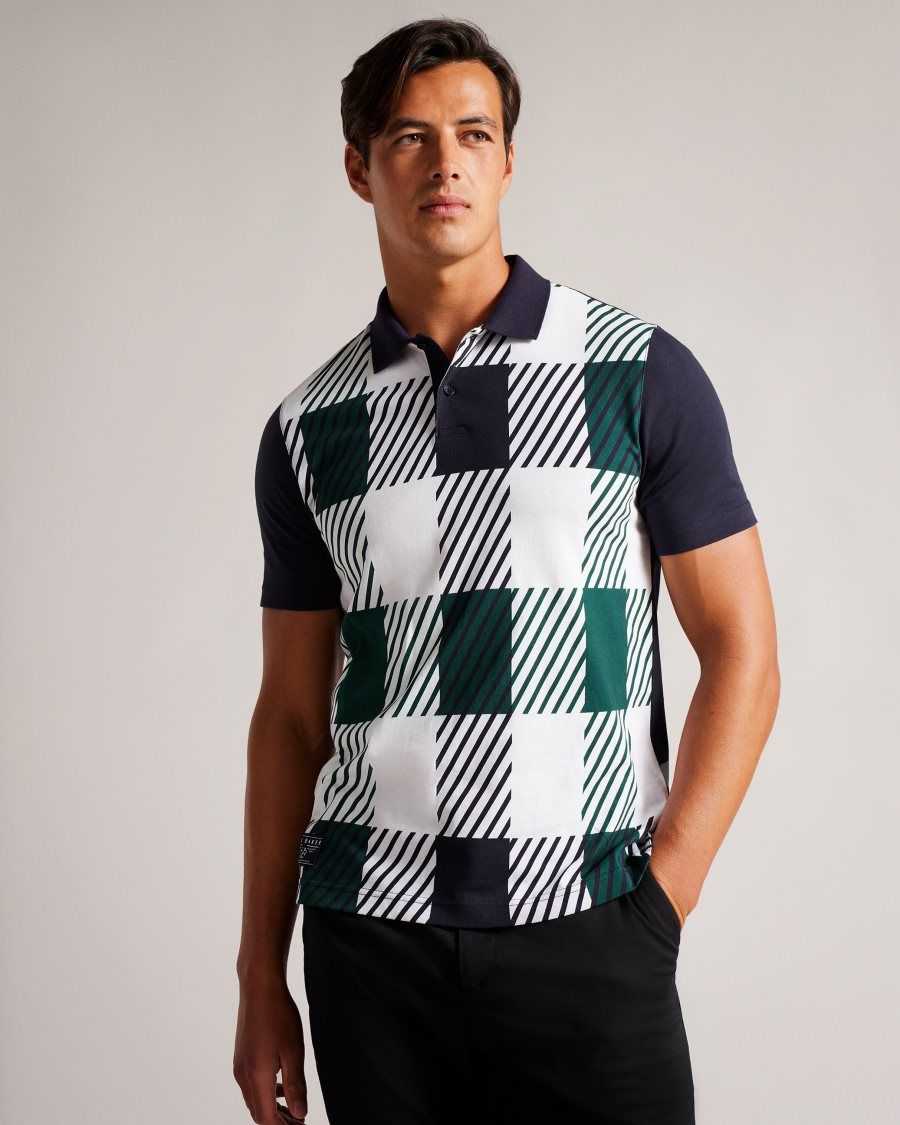 Ted Baker Pollaid Short Sleeve House Check Polo Shirt Navy | 26480-FOHB