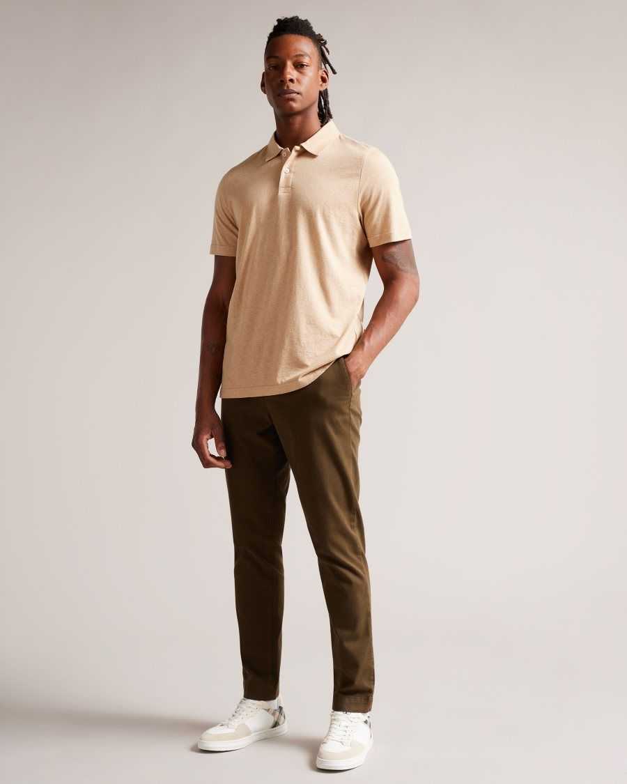 Ted Baker Polsden Short Sleeve Cashmere Blend Polo Shirt Camel | 42013-TZDE