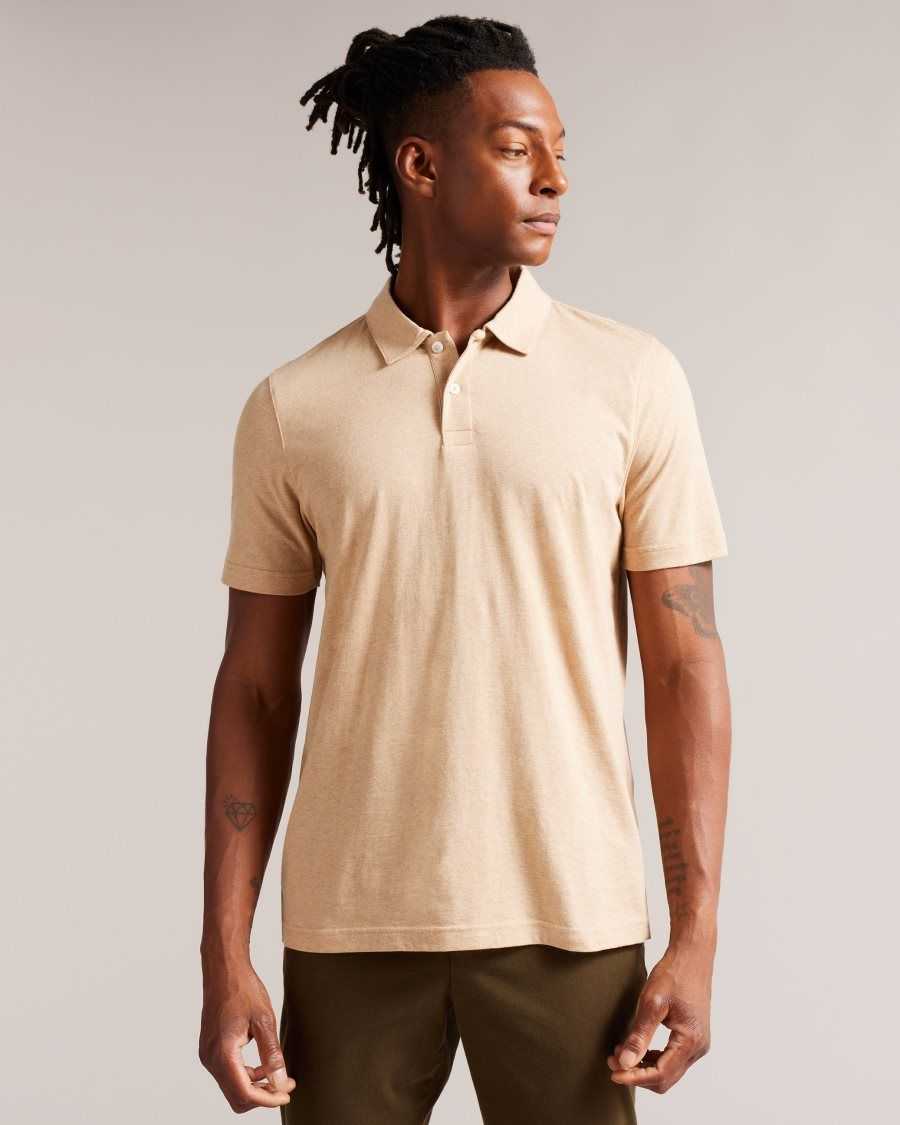 Ted Baker Polsden Short Sleeve Cashmere Blend Polo Shirt Camel | 42013-TZDE