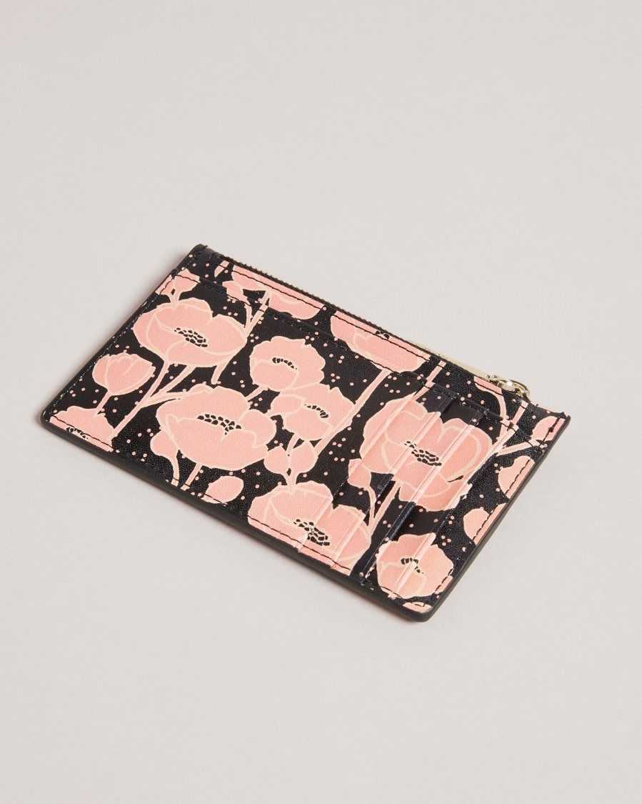 Ted Baker Poppsi Floral Printed Zip Card Holder Black | 95407-ALFW