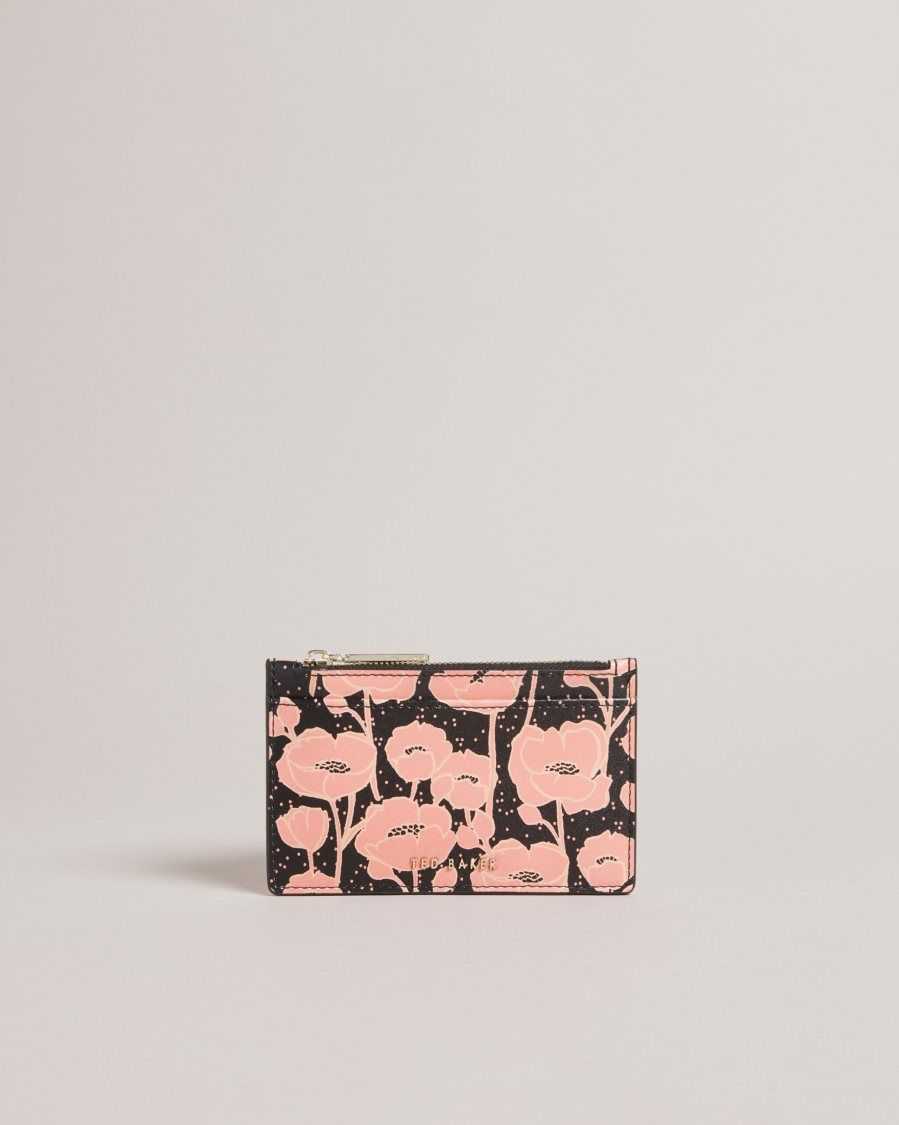 Ted Baker Poppsi Floral Printed Zip Card Holder Black | 95407-ALFW