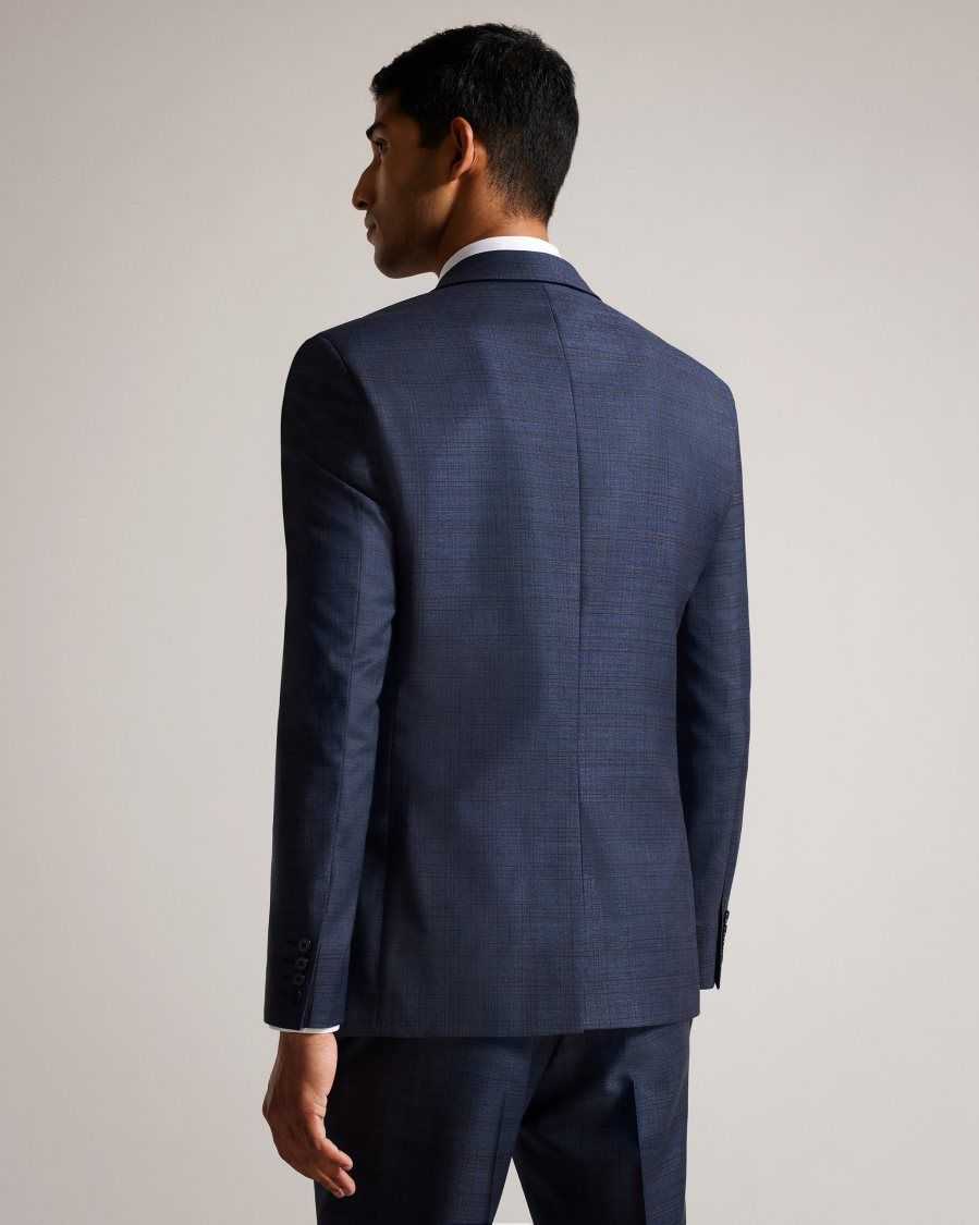 Ted Baker Portejs Wool Blend Check Jacket Blue | 90167-ZKYF